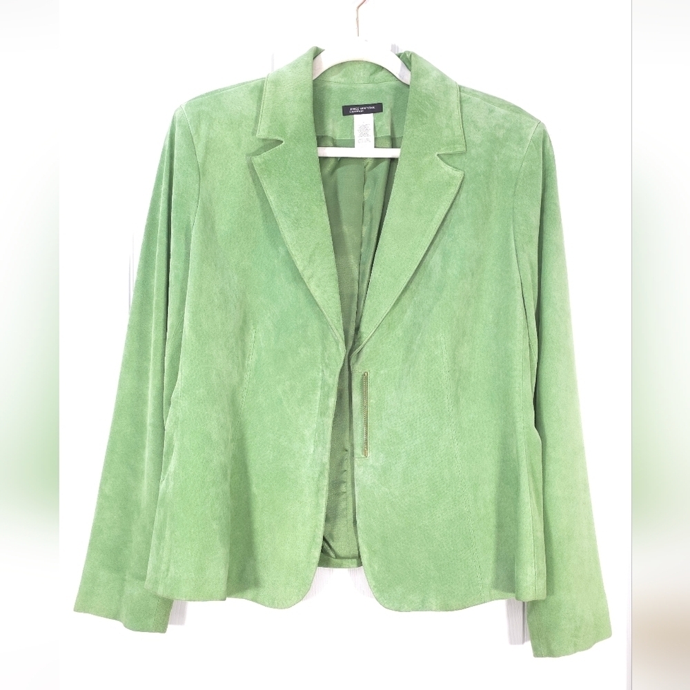 Jones New York Mint Green Women's Leather Jacket Size L Elegant Quiet Lux Style - Picture 2 of 10